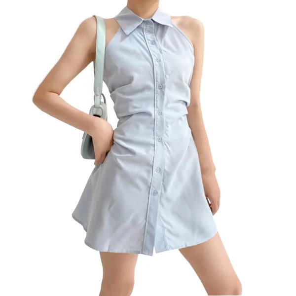 Women's Dresses Lapel Single-breasted Sleeveless Pleated Waist Casual - Image 16
