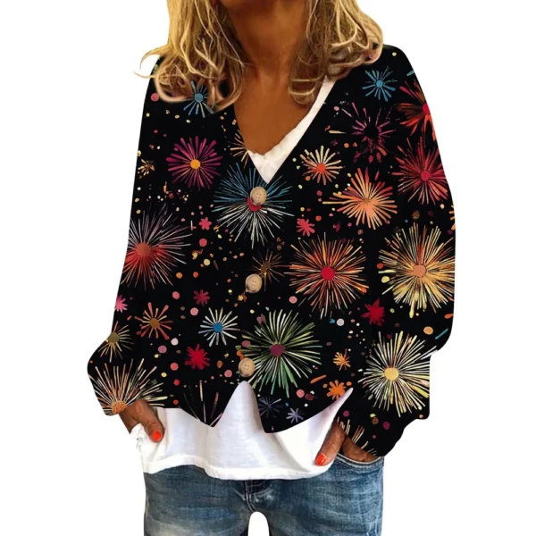 Women's Fashion Short Coat Casual Long Sleeve Printed Single Breasted Plush Top - Image 13