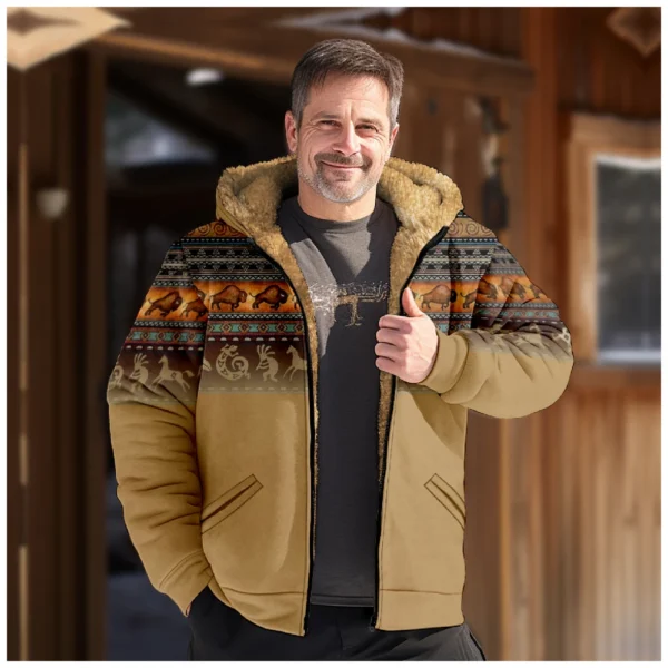 Men's Winter Print Jacket Men's Casual Trend Zipper Hooded Jacket - Image 19