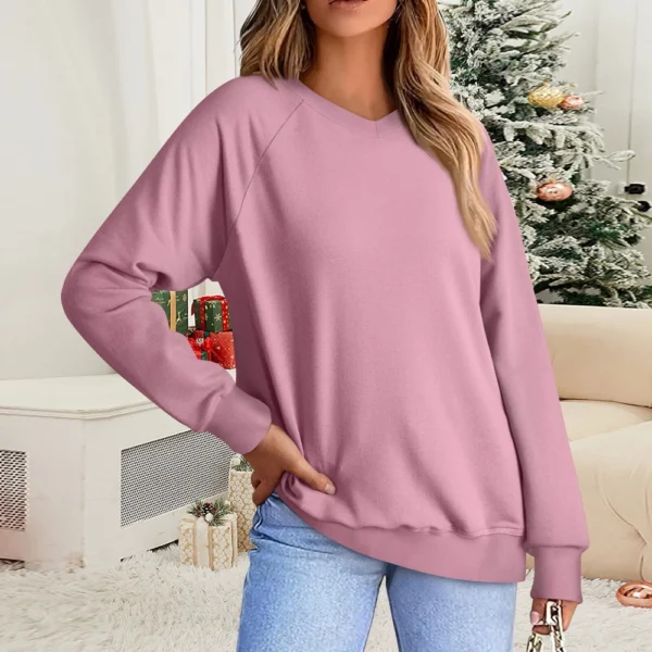 Women's Fashion Sweatshirt V-neck Long Sleeve Solid Color Casual Loose Pullover - Image 28