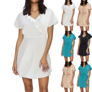 Women's Fashion Casual V-Neck Ruffle Tunic Dresses