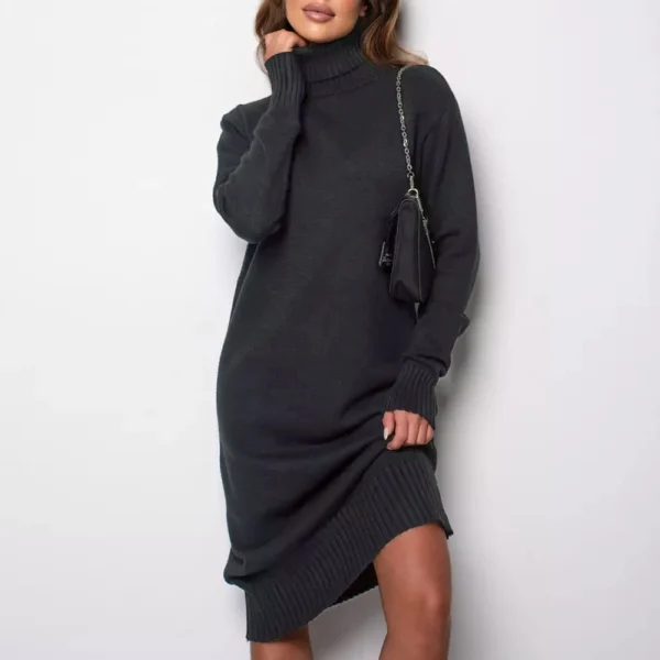 Women's Fall And Winter High Neck Loose Inner Solid Colour Thin Sweater Dress - Image 19
