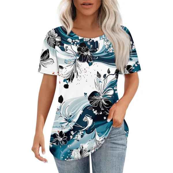 Women's Casual Fashion Printed Loose Daily Round Neck Short Sleeved T-Shirt - Image 26