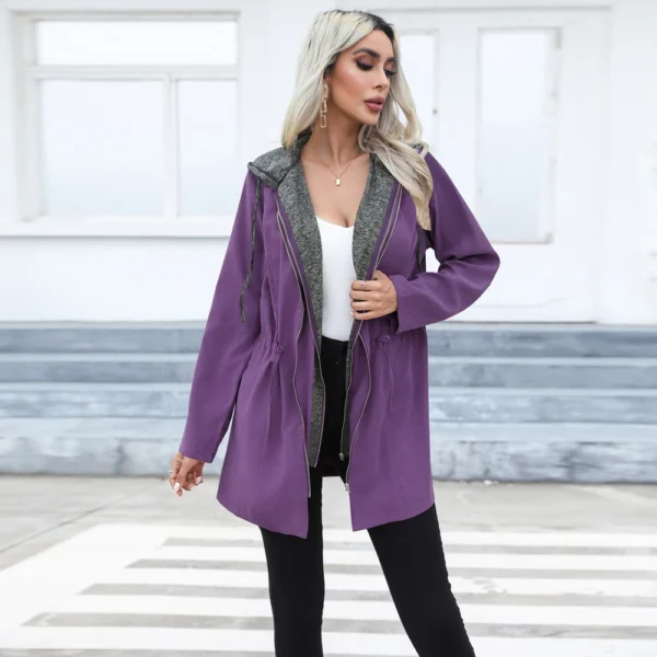 Coat long long sleeve windbreaker with hat - Image 14