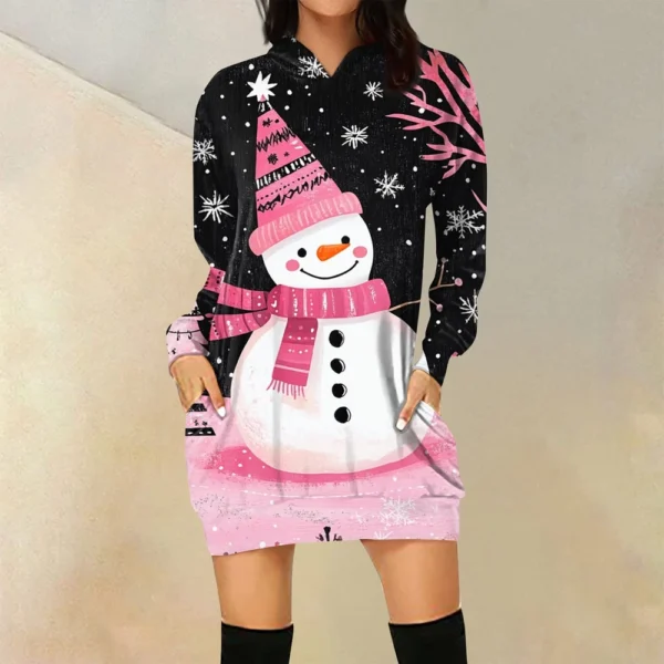 Ladies' Loose Casual Pocket Long Sleeved Hoodie Christmas Printed Sweatshirt - Image 13