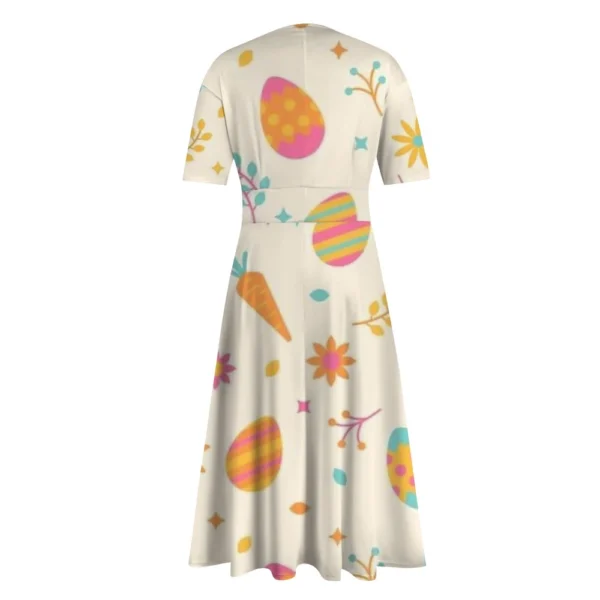 Ladies Casual Fashion Gradient Print V-Neck Short Sleeve Waist Long Swing Dress - Image 10