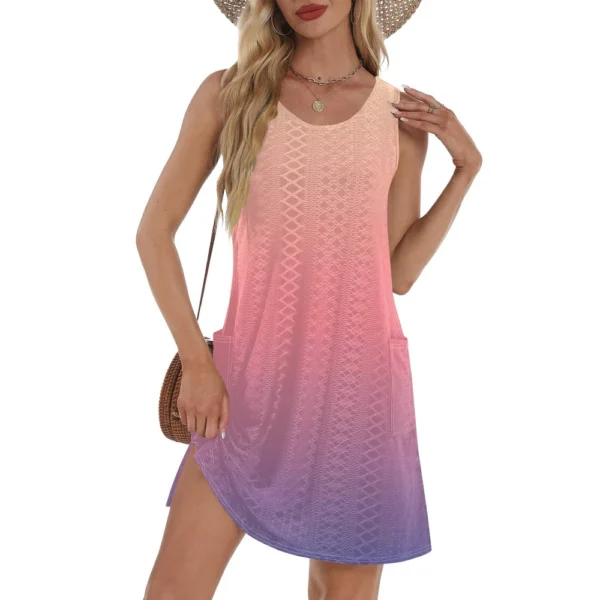 Women's Casual Sundress With Pockets Summer Boho Beach Dress T-Shirts Dress V - Image 31