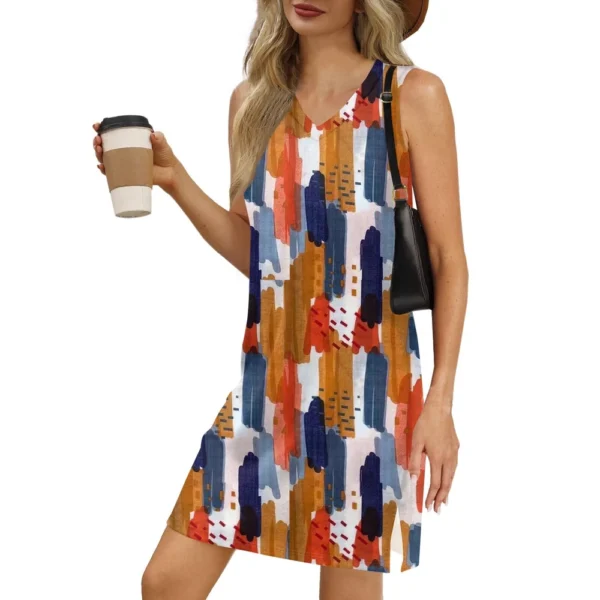 Women's V-neck Summer Casual Beach Vacation Women's Sleeveless Vintage Print - Image 53