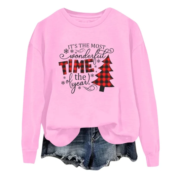Women's Fashion Casual Round Neck Loose Long Sleeve Solid Color Sweatshirt - Image 7