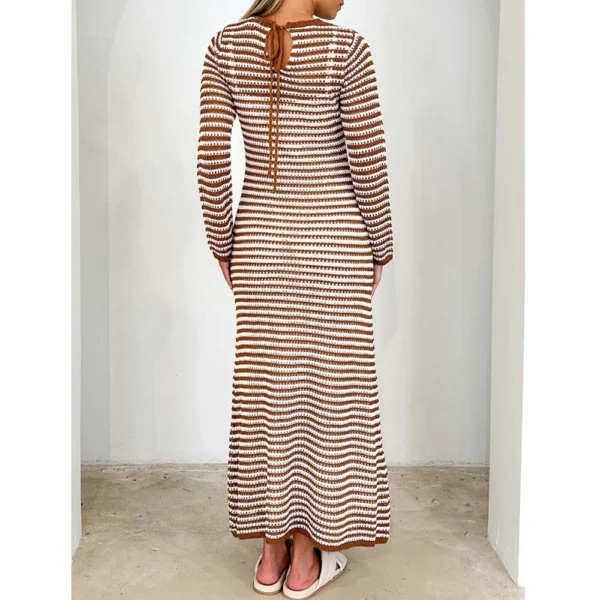 Women's Casual Striped Long Sleeved Sweater Dress, Mid Length Dress, Slim Fit - Image 9