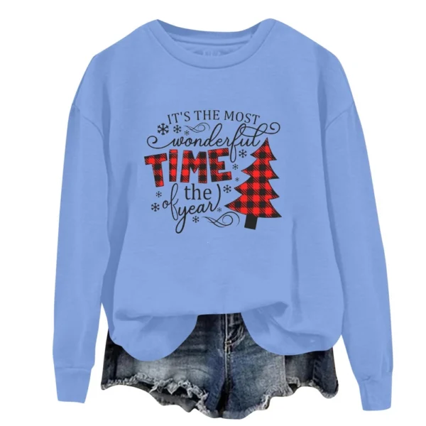 Women's Fashion Casual Round Neck Loose Long Sleeve Solid Color Sweatshirt - Image 14