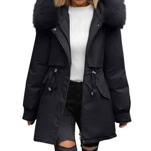 Women's Casual Warm Versatile Large Collar Solid Color Thickened Cotton Coat - Image 4