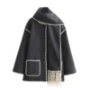 Women's scarf with patchwork tweed coat - Image 7
