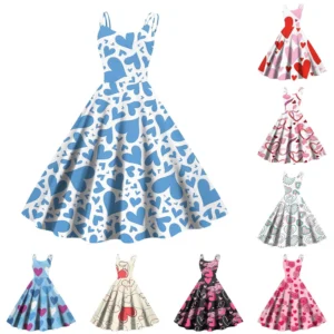 Christmas Ladies Casual Fashion Flower Print Sexy Off Shoulder Punk Retro Skirt
