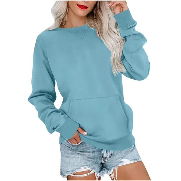 Women's Fashion Solid Color Round Neck Loose Top Long Sleeve Loose Sweatshirt - Image 8