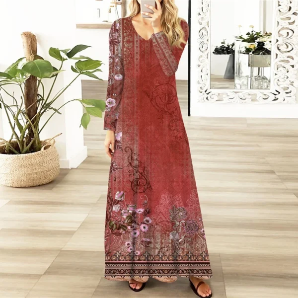 Women's Casual Fashion Long Sleeve Graphic Printed Vintage Long Dresses Fall - Image 31