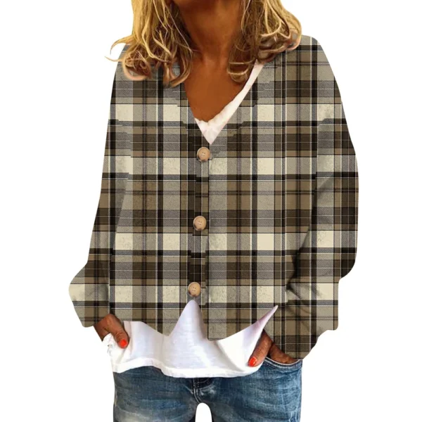 Women's Fashion Short Jacket Casual  Plaid Print Single Breasted Plush Top ﻿ - Image 6
