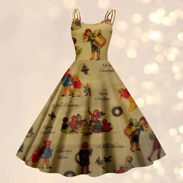 Women's Gothic Cocktail Strapless Christmas Printed Punk Sexy Dress Fashion - Image 19