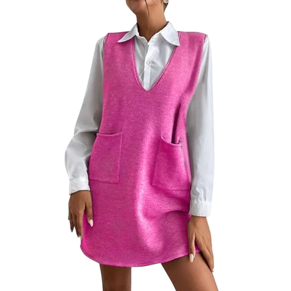 Women's Solid Color Wool Medium Length Double-sided Vest Skirt Sleeveless Dress - Image 32