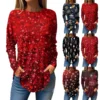 Women's Print Round Neck Christmas Loose T-Shirt Pullover Long Sleeve Top