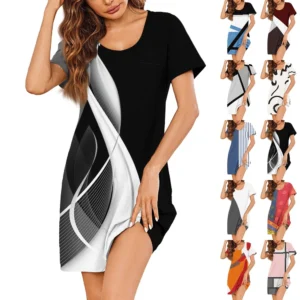 Womens Summer Dresses Short Sleeve Linen Casual T-Shirt Dresses Swing Beach