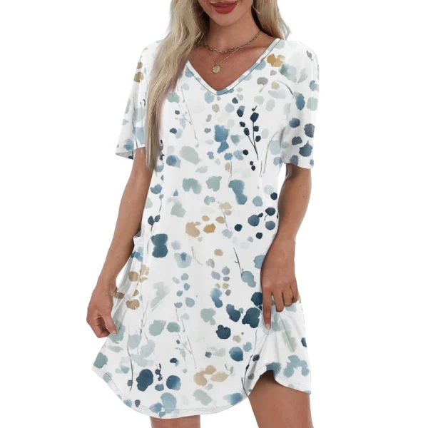 Women's Casual And Fashionable V-neck Short Sleeve Printing Mid Length Dress - Image 4