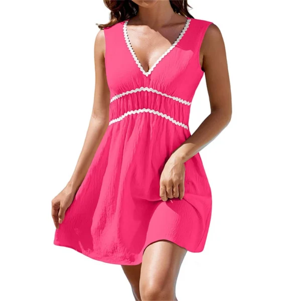 Women's Fashion Casual V-Neck Sleeveless Waist Splicing Dresses - Image 20