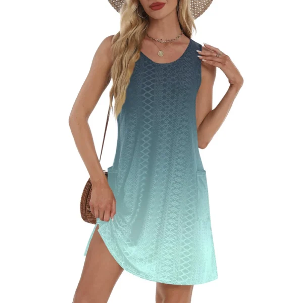 Women's Casual Sundress With Pockets Summer Boho Beach Dress T-Shirts Dress V - Image 28
