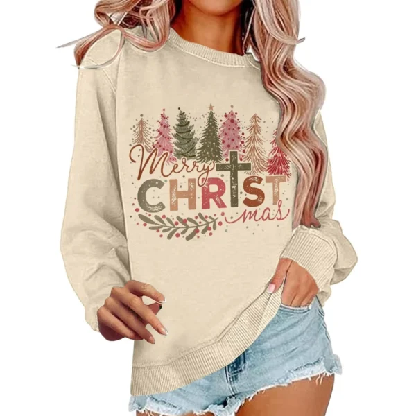 Women's Casual Loose Solid Color Easter Print Round Neck Long Sleeve Hoodie - Image 20