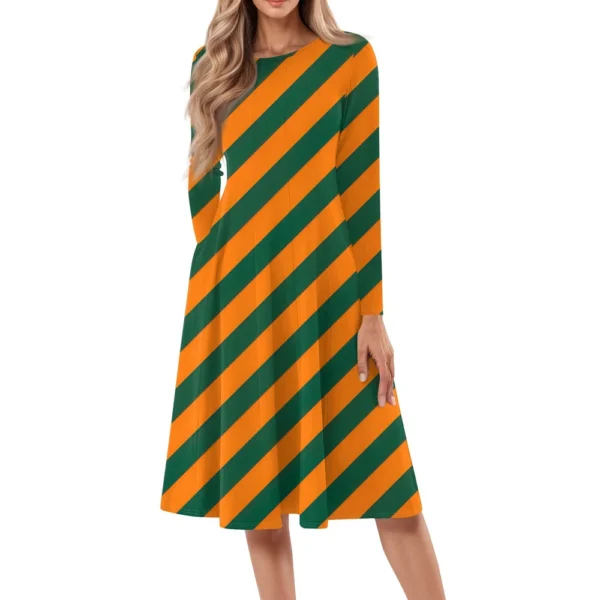 Women's Casual Fashion Round Neck Long Sleeve Print Midi Dress - Image 25