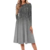 Women's Casual Fashion Round Neck Long Sleeve Print Midi Dress - Image 23