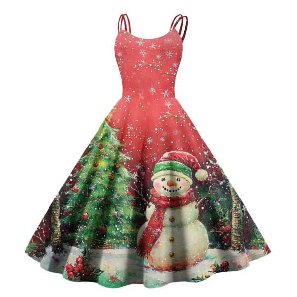 Women's Casual Fashion Christmas Print Sexy Off Shoulder Punk Retro Dress Retro - Image 14