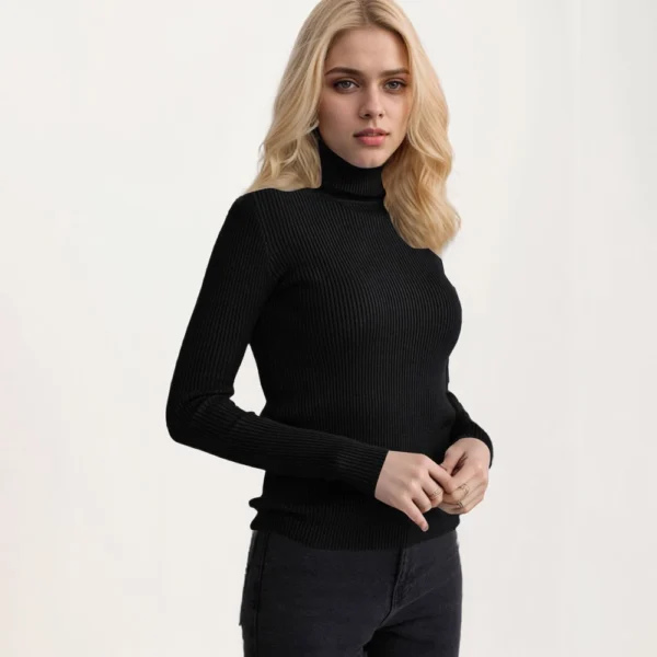 Women's Fashion Casual Solid Color Versatile Knitted High Neck Pullover Sweater - Image 13