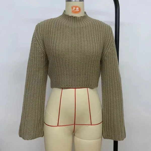 Women's  Fall And Winter Solid Colour Short Neckless Hand Crochet Flared Sleeve - Image 12
