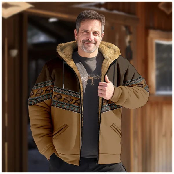 Men's Winter Print Jacket Men's Casual Trend Zipper Hooded Jacket - Image 25