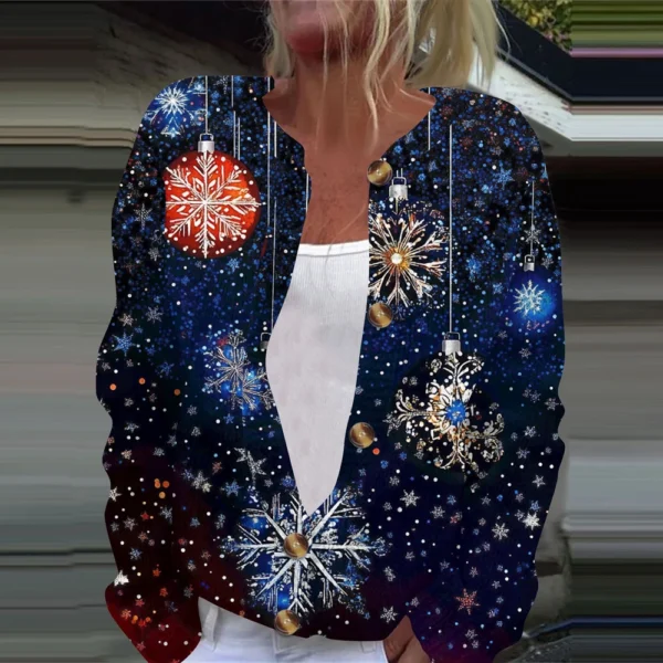 Women's Fashion Christmas Printed Long Sleeve Knitted Cardigan Button Down - Image 19