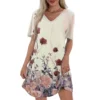 Women's Casual And Fashionable V-neck Short Sleeve Printing Mid Length Dress - Image 14