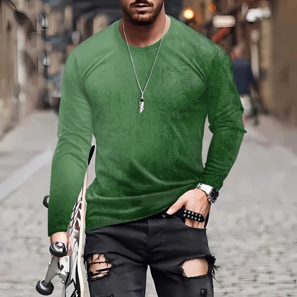 Men's T Shirt O-Neck Clothing Apparel Outdoor Long Sleeve Print Fashion - Image 13