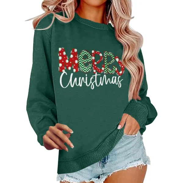 Women's Casual Loose Solid Color Easter Print Round Neck Long Sleeve Hoodie - Image 17