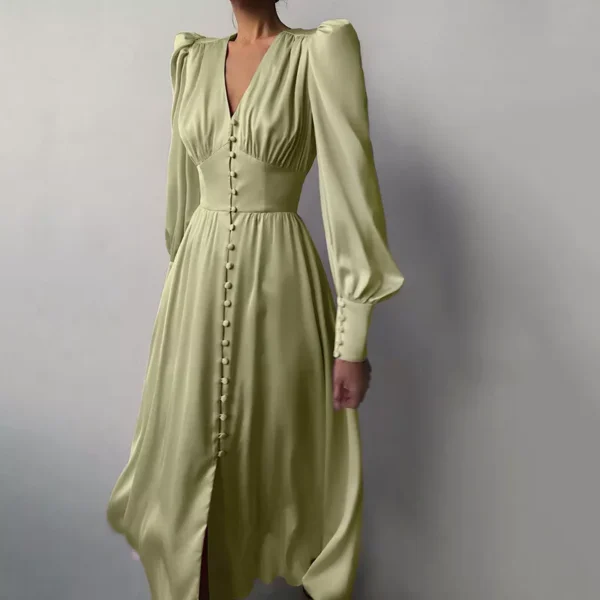 Women's long skirt V-neck buttons - Image 7