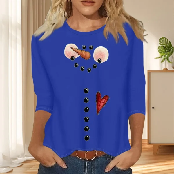 Ladies Casual Christmas Printed Top Round Neck 3/4 Sleeve Loose Women's T-Shirt - Image 28