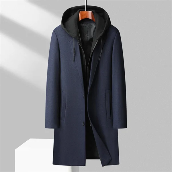 Men's  Woolen Coat Can Be Removed Hooded Fashion Long Thick Slim Medium Length - Image 22