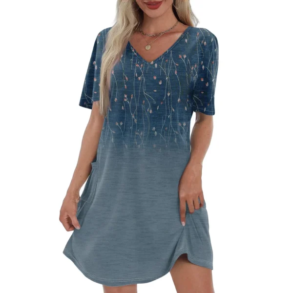 Women's Casual And Fashionable V-neck Short Sleeve Printing Mid Length Dress - Image 17