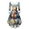 Women's Fashion V-neck Casual Fit Christmas Print Party Long Sleeve Dress - Image 25