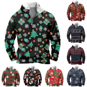 Men's  Loose Casual Fashion Stand Collar Half-Zip Hoodless Sweatshirt