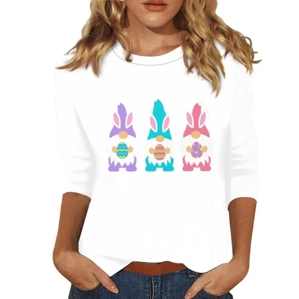 Women's Basic Easter Casual Plus Size 3/4 Sleeve Tops Fashion Printed Pullover - Image 40