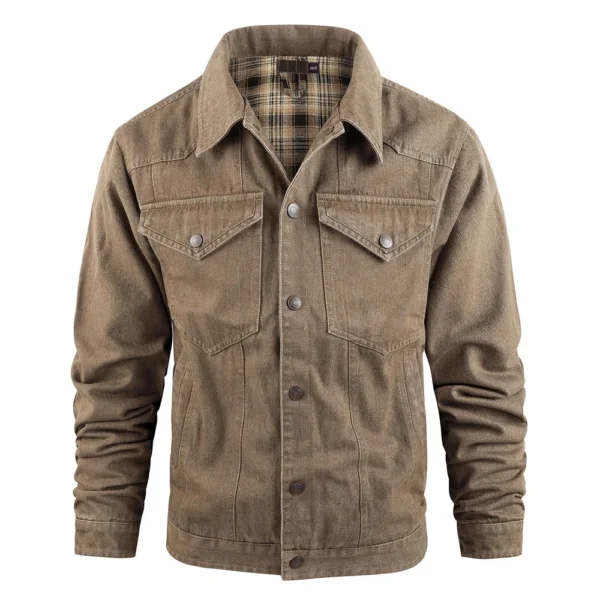 Mens Casual Outdoor Pocket Solid Color Fashion  Cowboy Flannel Jacket - Image 11