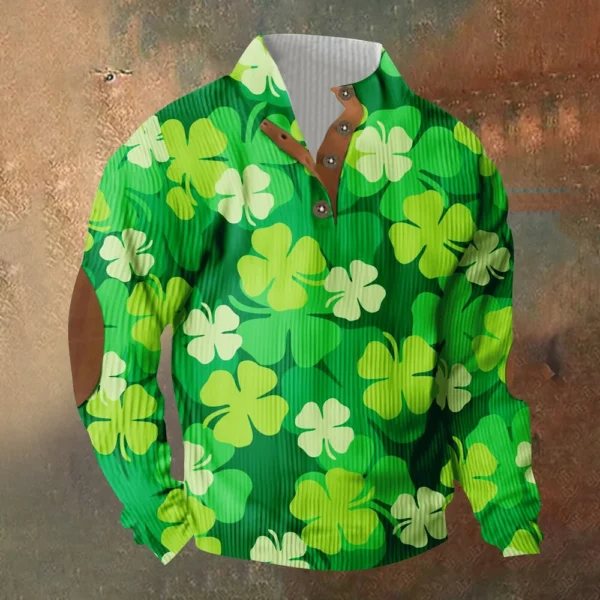 Knit Printed 3 Button - Corduroy Men's Standing Collar Pocket Sweatshirt - Image 22