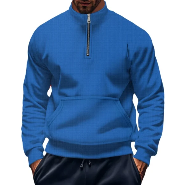 High neck solid color half zip pocket long sleeve for men - Image 5