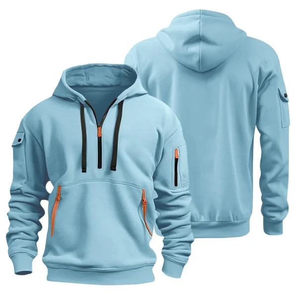 Men's Sweatshirt Hoodie Zipper Arm Pocket Cardigan Men's Sports Large Size - Image 3